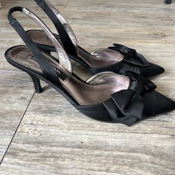 Y2K Kitten Heels 6.5 Black Bow Pointed Toe Vintage Nina New York - Picture 2 of 11